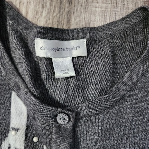 Gray Cardigan Sweater with Red Bird Design - Picture 3 of 5